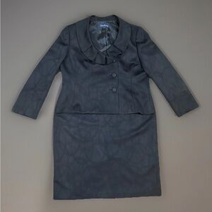 Le Suit Jacquard Evan Picone Middleton Skirt Suit Sz 16 Ruffle Collar
